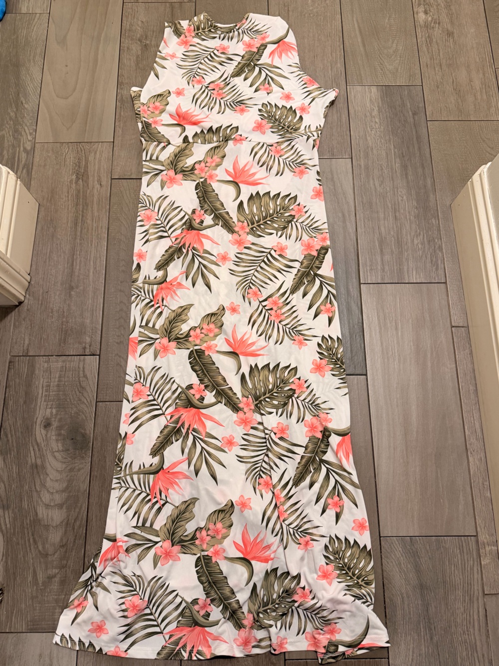 IMAN Coral Floral Maxi Dress with Olive Palm Print - Picture 7 of 9